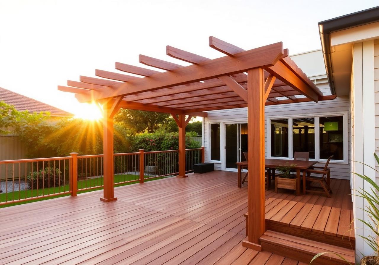 Newly built timber deck and pergola on a coastal Illawarra home