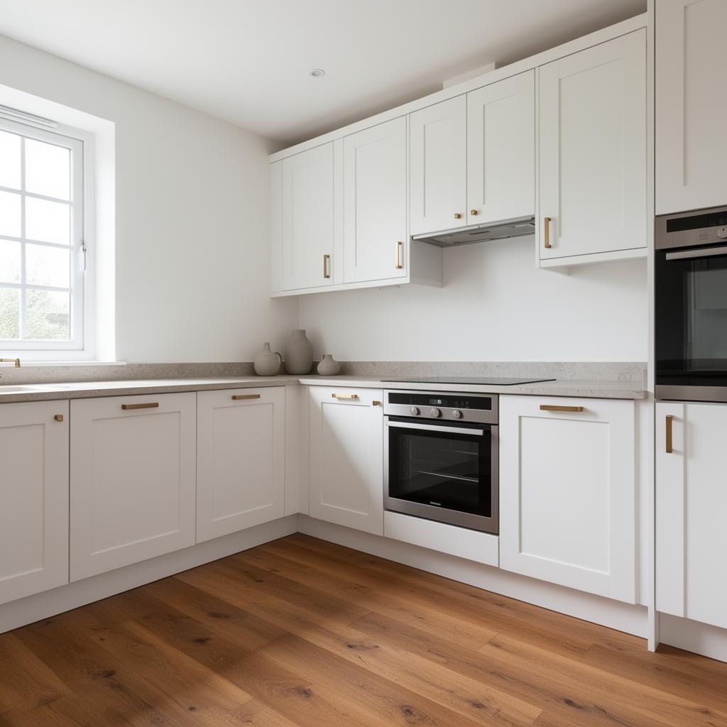 Tradesman installing a flat-pack kitchen with stone benchtop